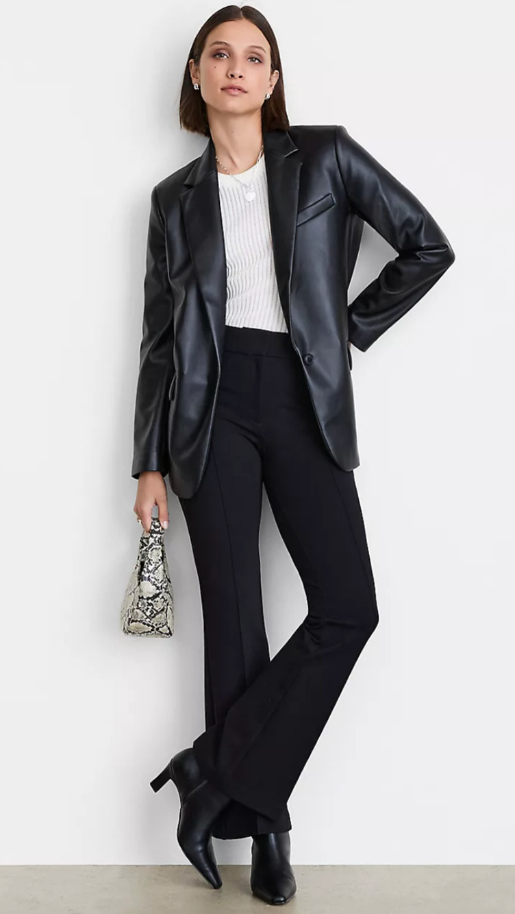 NWT ANN TAYLOR LOFT VERSA BLACK FAUX LEATHER RELAXED BLAZER JACKET SZ 10